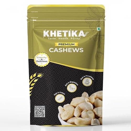 Khetika Premium Whole Cashew 500g | W320 Grade | Dry Fruits, Kaju, Cashews, Healthy Snacks, Crunchy Kaju, Rich in Protein, & Nutritious, Preservative Free, Zero Trans Fat