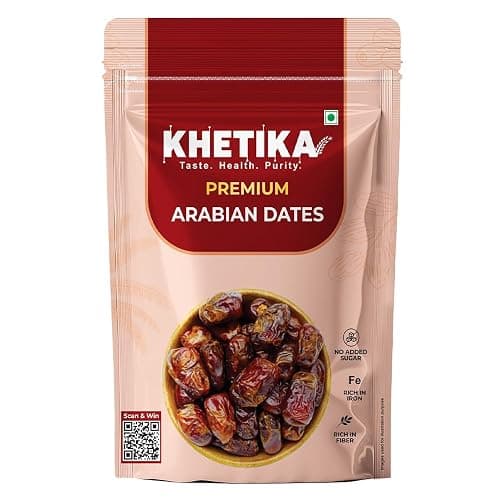 Khetika Premium Arabian Dates 500g | Khajur, Khajoor | Dry Fruits | Dates in Fresh | Healthy Snacks | Rich in Fibre | No Added Sugar