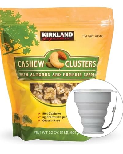 Kirkland Signature Cashew Clusters, 2 lbs Item 440493 Bundle with MORALZA Silicone Collapsible Cup 200ml - 2 Items