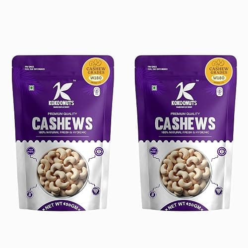 Kokoconuts Cashews W180 Grade 900g, 100% Natural Fresh and Hygienic, 450g, Pack of 2, 900g Kaju