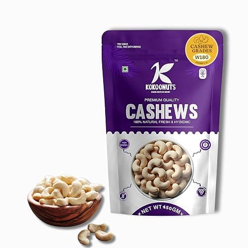 Kokoonuts Premium W180 Grade Cashews, 100% Natural Fresh and Hygienic, 450g, (Kaju 450g)