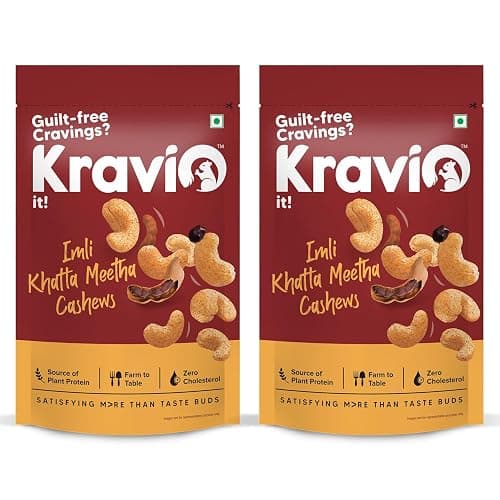 Kravio Premium Imli Khatta Meetha Roasted Cashews | Sweet & Tangy- 2 x 200g