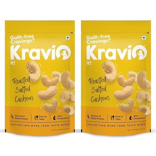 Kravio Premium Roasted Salted Cashew Nuts | Jumbo Whole Kaju - 2 x 200g