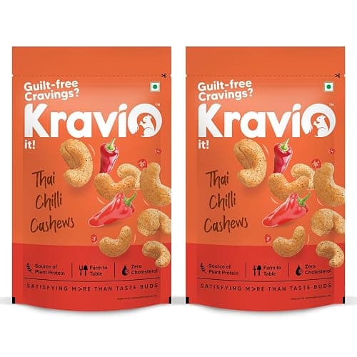 Kravio Premium Thai Chilli Roasted Cashew Nuts | Spicy Crunch - 2 x 200g
