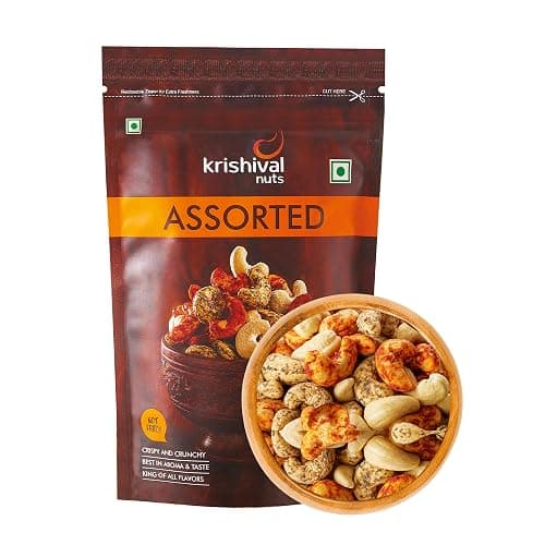 Krishival Nuts Assorted Cashews | Pepper, Chilli & Salt Flavor all in one | High Fiber & Rich In Protein | 200 Grams (2 Packs of 100 Grams Each) | Zero Preservatives | Nutritious & Delicious Nuts