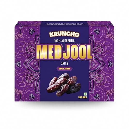 KRUNCHO BY NVI Medjool Dates, 100% Authentic, Super Jumbo Size, 500g, Rich in Vitamins and Minerals