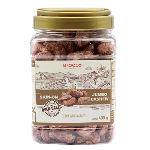 LAFOOCO Jumbo Skin-On Cashews 14.1 oz, Lightly Salted Roasted Nuts Gift