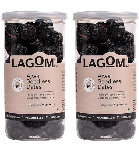 Lagom Ajwa Seedless Dates 1 kg | Premium Pitted Saudi Khajoor | Soft, Naturally Sweet & Ready to Eat | No Added Sugar, No Preservatives | Vegan, Gluten Free, Non-GMO