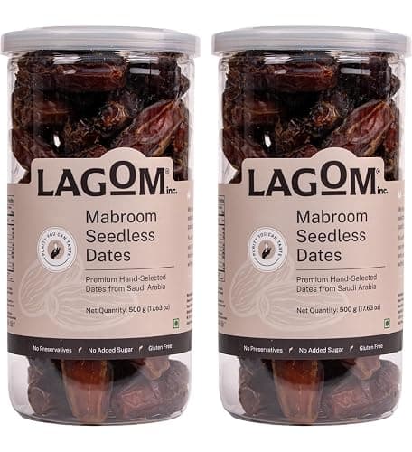 Lagom Mabroom Seedless Dates 1 kg | Premium Pitted Saudi Khajoor | Firm, Chewy Texture with Rich Caramel Taste | No Added Sugar, No Preservatives | Vegan, Gluten Free, Non-GMO