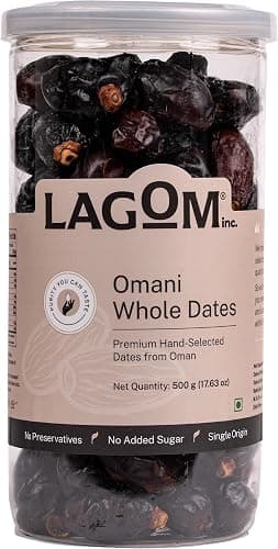 Lagom Omani Whole Dates 500g | Premium Khajoor from Oman | Soft, Naturally Sweet with Rich Flavor | No Added Sugar, No Preservatives | Vegan, Gluten Free, Non-GMO