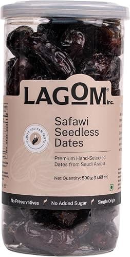 Lagom Safawi Seedless Dates 500g | Premium Pitted Saudi Khajoor | Soft, Rich & Naturally Sweet | No Added Sugar, No Preservatives | Vegan, Gluten Free, Non-GMO