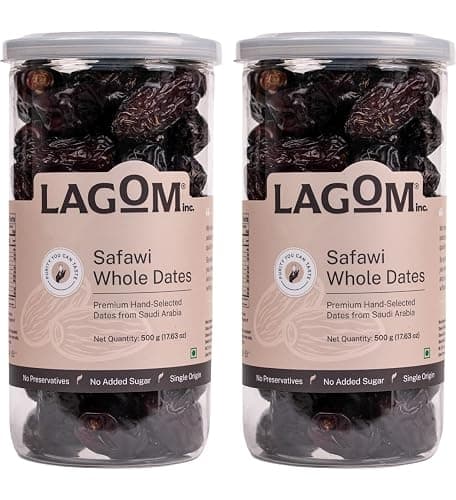 Lagom Safawi Whole Dates 1 kg | Premium Saudi Khajoor | Soft, Rich & Naturally Sweet | No Added Sugar, No Preservatives | Vegan, Gluten Free, Non-GMO