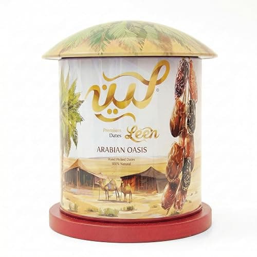 LEEN Premium Golden Mix Dates from Madinah, Saudi Arabia – Ajwa, Safawi, Sagaie, Khodhri & Mabroom | Arabian Oasis Gift Can | Handpicked Assorted Dates | Natural & Fresh | 220g
