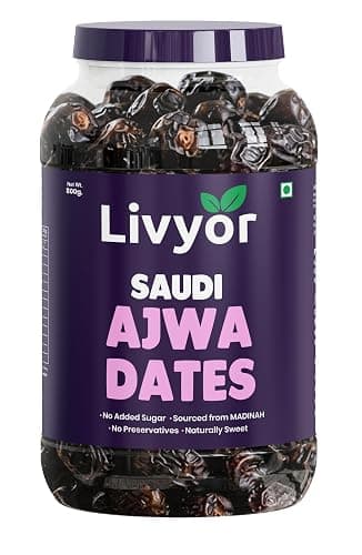 Livyor Premium Saudi Ajwa Dates - 800g | Khajoor | Khajur Dry Fruits | No Added Sugars Dry Dates | Pack of 1