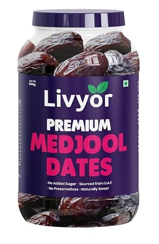 Livyor Medjool/Medjoul Dates - 200 grams | Khajoor | Khajur Dry Fruits | Jumbo size | High Fibre Dry fruits | Fresh and delicious | Pack of 1