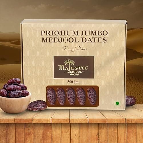 Majestic Medjool Dates Jumbo - Premium No.1 Palestine Dates 1kg Gift Pack | Organic Fresh & Healthy Khajoor | Medjoul 100 % Natural Energy Booster | High in Fiber, Antioxidants & Nutrients | No Added Sugar or Preservatives