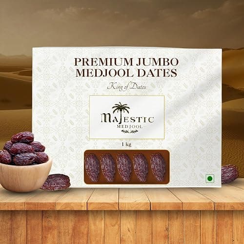 Majestic Medjool Dates Jumbo - Premium No.1 Palestine Dates 500 grams Gift Pack | Organic Fresh & Healthy Khajoor | Medjoul 100 % Natural Energy Booster | High in Fiber, Antioxidants & Nutrients | No Added Sugar or Preservatives | 500 Grams Gift pack (500 Gm)