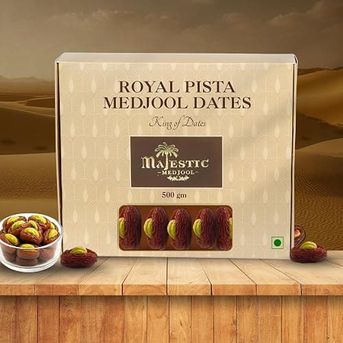 Majestic Medjool Pista Stuffed Dates 500g Premium Gift Box | Luxury Handpicked Medjool Dates Filled with Crunchy Roasted Pistachios | Festive Dry Fruit Hamper & Healthy Gourmet Gift Pack | Naturally Sweet, Soft, Juicy & Crunchy Texture | 100% Natural, No Added Sugar, Preservatives or Chemicals | Rich in Fiber, Protein, Potassium, Magnesium & Antioxidants | Healthy Alternative to Chocolates, Mithai & Sugary Desserts | Perfect for Daily Snacking, Smoothies, Shakes, Baking & Guilt-Free Indulgence | Premium Gourmet Dry Fruit Box for Diwali, Eid, Weddings, Anniversaries, Christmas & Corporate Gifting