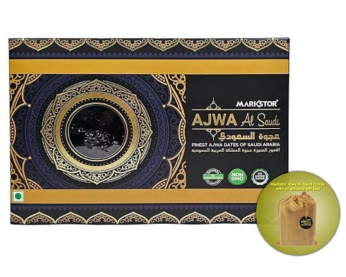 Markstor Ajwa Al-Saudi - Gift Carton 500g - Dates (Ajwa Khajoor) of Madina, Saudi Arabia - Finest Grade, Hand-Selected - Hand-Made Gift Bag Included - Lab Tested