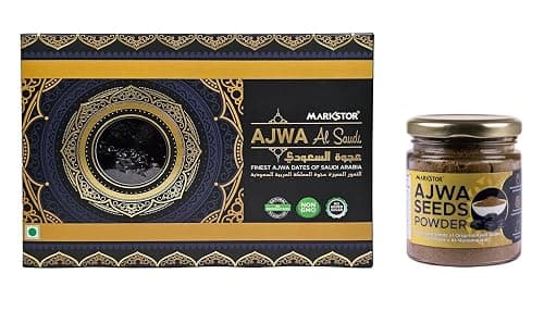 MARKSTOR Fresh Ajwa Al-Saudi Dates (500Gram) With Ajwa Seeds Powder (100Gram)