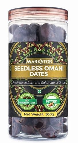 Markstor Seedless Omani Dates (Khajoor/Khajur) - 500 g Jar - Soft Pitted Dates from Oman - No Added Sugar, Dry Fruits, Vegan, Gluten Free