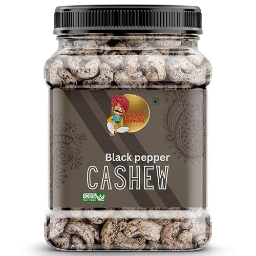 Marwadi Farm Roasted Black Pepper Cashews 1kg | Crunchy Whole Kaju Nuts | Freshly Roasted Dry Fruits Snack | Kali Mirch Masala Cashew | No Palm Oil | Healthy Tasty Snack