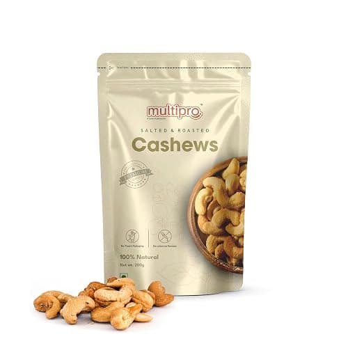 Multi pro Salted & Roasted Cashews - Cashew Nuts W240 Grade, jumbo sized Oven-Roasted Cashew Nut with Iodized Salt, Buttery Flavor, High Protein Snack (1kg (Pack of 5))