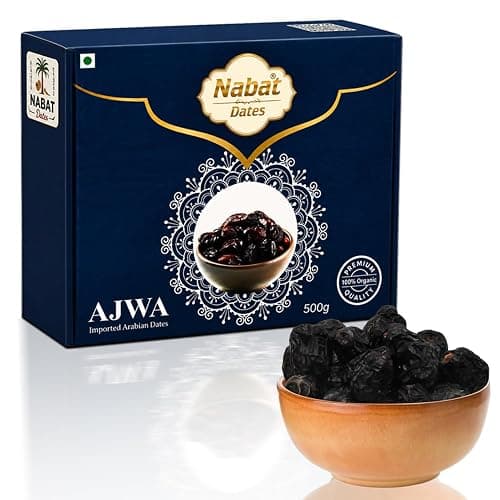 Nabat Dates Premium Ajwa Dates | Soft & Naturally Sweet | Authentic Ajwa Khajur | Rich in Fiber & Energy | Healthy Dry Fruits for Snacking, Ramadan, Gifting & Family Use (17.63 Oz, Nabat Ajwa Dates)