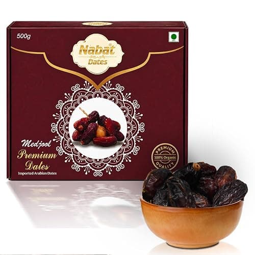 Nabat Dates Premium Medjool Dates | Jumbo Size, Soft & Juicy | Naturally Sweet Seeded Dates | Healthy Dry Fruits for Snacking, Gifting, Ramadan & Family Consumption (500 Gram)
