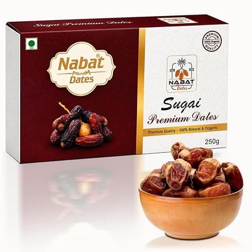 Nabat Sugai Saudi Dates – Soft, naturally sweet Arabian Sugai khajoor imported from Saudi Arabia. Rich in fiber, energy, and nutrients. A healthy dry fruit snack perfect for Ramadan, fasting, and daily nutrition. (250 Gram, Sugai Dates)
