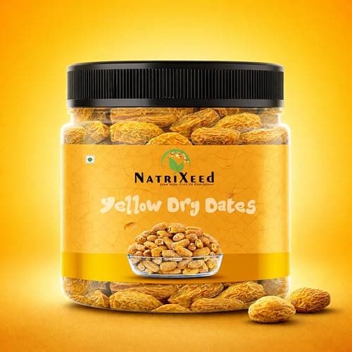NatriXeed Yellow Dried Dates Superfood 1kg | Golden Kharek Dried Fruit | Naturally Sweet And Firm Date Fruit | Traditional Indian Dry Fruit For Snacking, Desserts, Milk Drinks, Baking And Recipes
