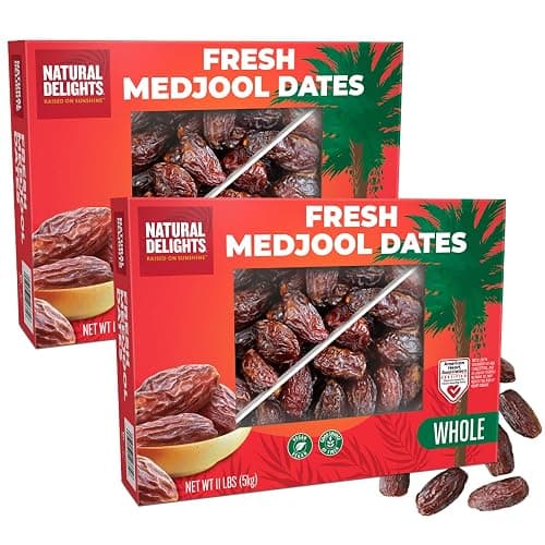Natural Delights Medjool Dates Whole, Non-GMO - Bulk 11 Lb Box (Pack of 2)