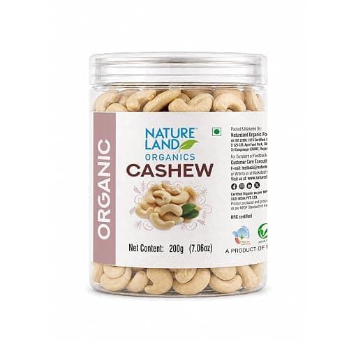 Natureland Organics Cashew (Dry Fruits) 200 Gm - Premium Whole Cashew