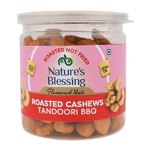 Nature's Blessing Premium Big Size W240 Roasted Cashews | Slow Uniform Roasting, Unique Flavour, Protein Healthy Snack | Delicious Nuts Tandoori BBQ 200Gm