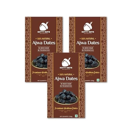 Notty Nuts -FOR A HEALTHY LIFE Ajwa Dates 750G|100% Natural Arabian Dates|Ajwa Khajur/Khajoor Saudi Original|Premium Dried Dry Fruits(250Gm * 3)