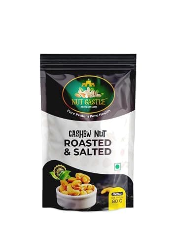 Nutcastle Roasted & Salted Cashew Nuts W240 – Premium Whole Grade Cashews | Healthy Crunchy Snack | Zero Cholesterol | Protein & Fiber Rich | No Preservatives - 80 Grams