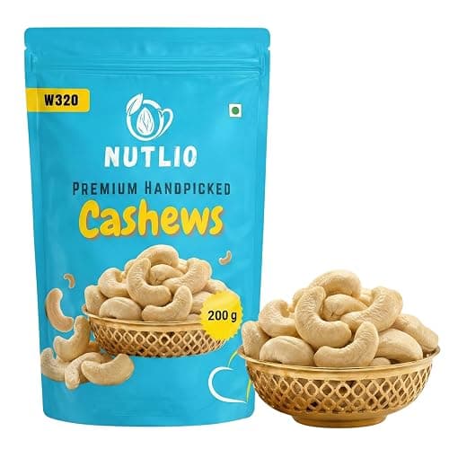 Nutlio Premium W320 Whole Cashews Dry Fruits 200g | Carefully Handpicked Kaju Giri, Vacuum Packed | Crunchy, Gluten Free Healthy Snack