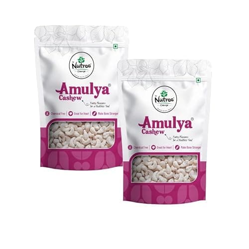 Nutree Premium Amulya W320 Cashew Nuts 500g | Crunchy & Delicious Kaju | High Protein Healthy Dry Fruits Snack | Pack of (2 x 250g)