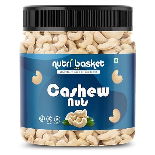 NUTRI BASKET Whole Cashews/Kaju | Premium Unsalted Cashew Nuts | Rich in Protein, Magnesium & Phosphorus | Crunchy Fresh Dry Fruits for Snacking, Cooking, Desserts & Daily Nutrition (1kg)