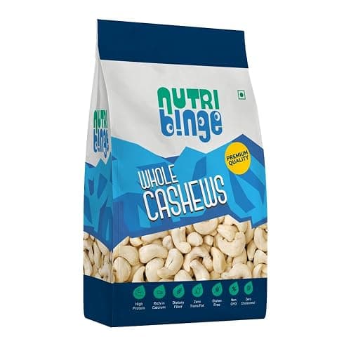 NUTRI BINGE 100% Natural Premium Whole Cashews| 500 g | Whole Crunchy Cashew | W240 grade Premium Kaju | Resealable Pouch | Rich in Protein & Fibre | Boost Immunity | Gluten Free