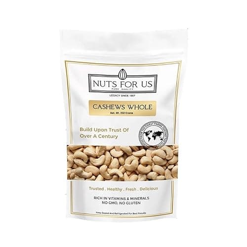 Nuts For Us Premium Cashews (250g) | Whole W240 Grade Jumbo Kaju | Crunchy & Milky White Cashew Nuts | Natural & Healthy Dry Fruit Snack 250gm