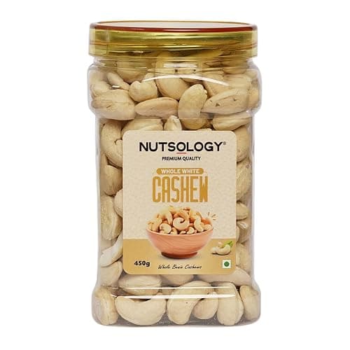 NUTSOLOGY Whole Cashews 450 g | Premium Benin Crop Kaju | Large Crunchy Whole Cashew Nuts | No Broken Pieces | Gluten-Free, Plant-Based Protein Snack