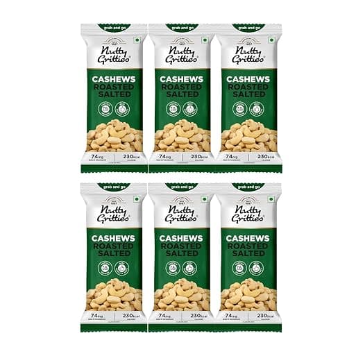 Nutty Gritties Grab And Go Premium Jumbo Size Cashews 240g, Roasted & Lightly Salted | W240 | ⁠Zero Breakage | Each Pouch 40g | Pack of 6