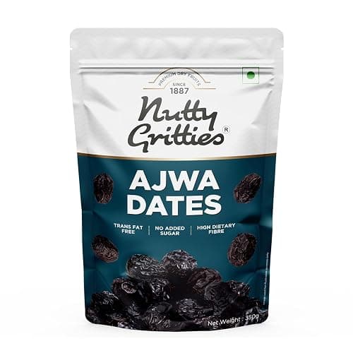 NUTTY GRITTIES Premium Ajwa Dates, Khajur | Khajoor | Resealable Pouch - Fresh, 350 Gm