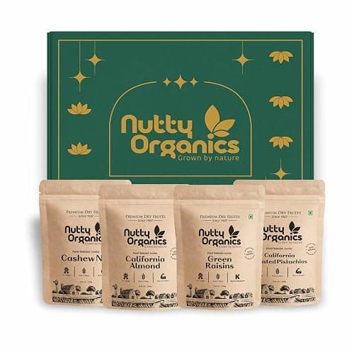Nutty Organics Mix Dry Fruit - 1Kg California Almonds, Whole Cashews, Green Kishmish, Exotic Pistachios | High in Fiber & Boost Immunity | Rich in Protein | Healthy Nut - Dry Fruits Combo Pack of 4 (250 gm each) Diwali Mix dry fruit Combo gift box for family and friends , hamper