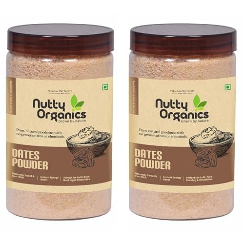 NUTTY ORGANICS Natural Dates Powder - 1KG | Fined Kharek/Dates Powder | Use As A Subsitute For Sugar (500 GM*2)
