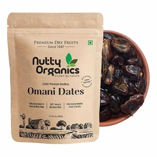 NUTTY ORGANICS Seedless Omani Dates 500 gm – Hygienically Vacuum Packed, Soft & Naturally Sweet | Healthy Snack