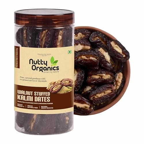 Nutty Organics Walnut Stuffed Kalmi Dates 1KG | Premium Hand-Stuffed Khajoor with Walnut & Cardamom | No Added Sugar | Rich in Omega-3 | Healthy Energy Snack | Preservative Free
