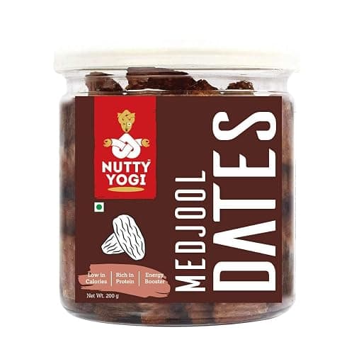 Nutty Yogi Medjool Dates 200gm Jar | Jumbo Size | Medjool Khajur | Alternative to Sugar | Best for Kids & Adults | No Artificial Colors | Naturally Sweet