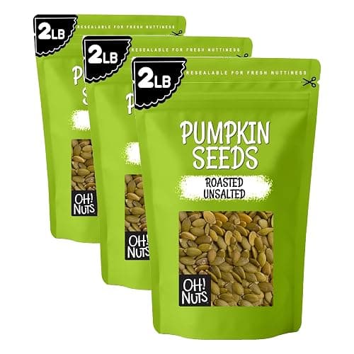 Oh! Nuts Pumpkin Seeds - Roasted Unsalted - 2 lb - No Shell Pepitas - Packed in New York Zip-Seal Bag for Exceptional Freshness (Pack of 3)